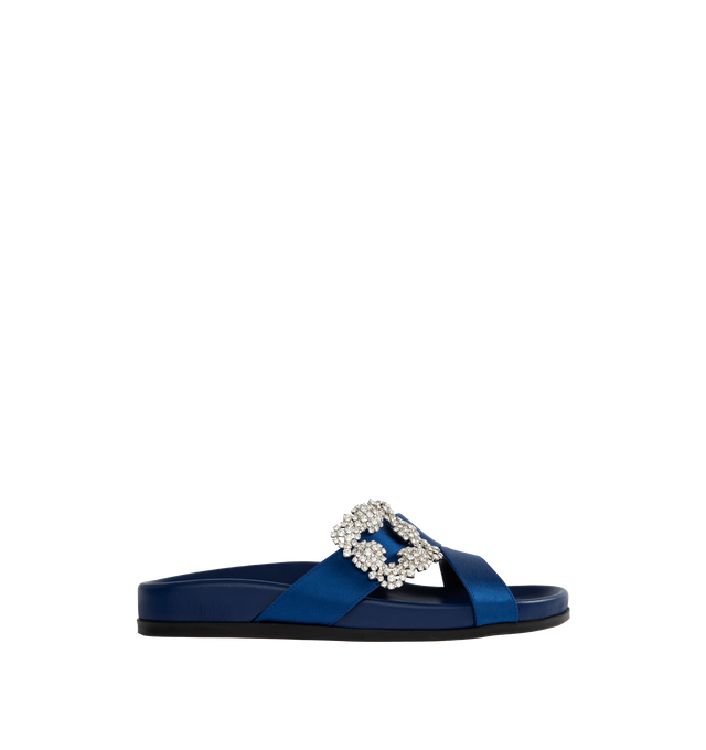 CHILANGHI SATIN JEWEL BUCKLE FLAT MULES