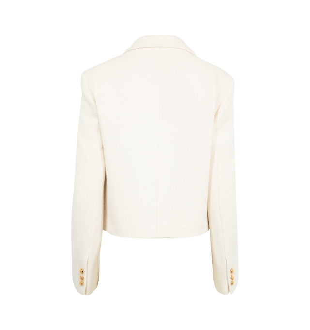 Image 2 of 2 - WHITE - NILI LOTAN Soren Jacket featuring cropped boxy fit, soft structured shoulder pads, notched lapel, flap patch pockets, signature crest buttons in gold and fully lined.
