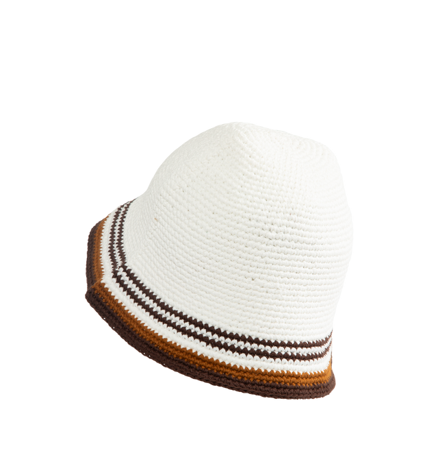 Image 2 of 2 - WHITE - CASABLANCA Striped Crochet Hat featuring a classic bucket-style silhouette, crafted from a soft-textured open weave crochet cotton fabric, striped brim and the house's signature diamond logo applique at its centre. 100% cotton.