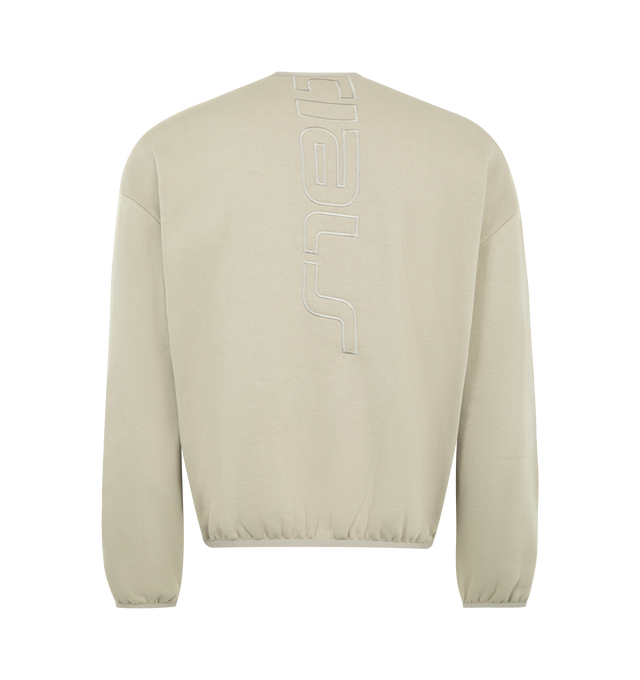Image 2 of 3 - NEUTRAL - FEAR OF GOD ESSENTIALS Active Trace Modern Crewneck Sweatshirt featuring 380GSM core fleece, 3D printed Essentials Active Trace logo, contrasting piping, elastic binding at the collar, cuff, and waist hem and Essentials signature label applied to the sleeve. 80% cotton, 20% polyester.