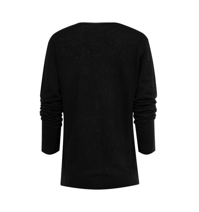 Image 2 of 2 - BLACK - THE ROW Jheel Cardigan featuring classic v-neck cardigan in textured linen and cotton knit with front horn button closure and minimal silhouette. 69% linen, 30% viscose, 1% polyamide. Made in Italy.