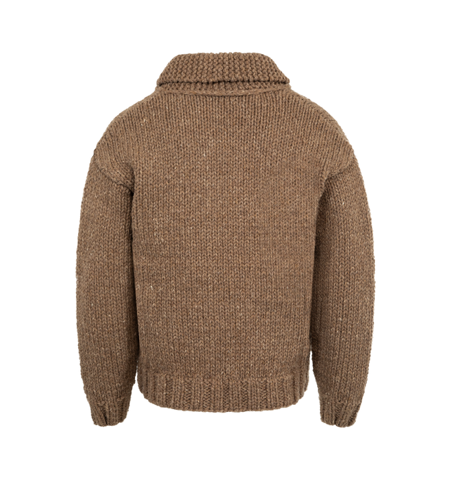 Image 2 of 2 - BROWN - VISVIM Cowichan Hand Knit Cardigan featuring custom wool cashmere blend, pressed finish, zip front closure, front patch pockets, ribbed hem and cuffs and chunky neck. 90% wool, 10% cashmere.