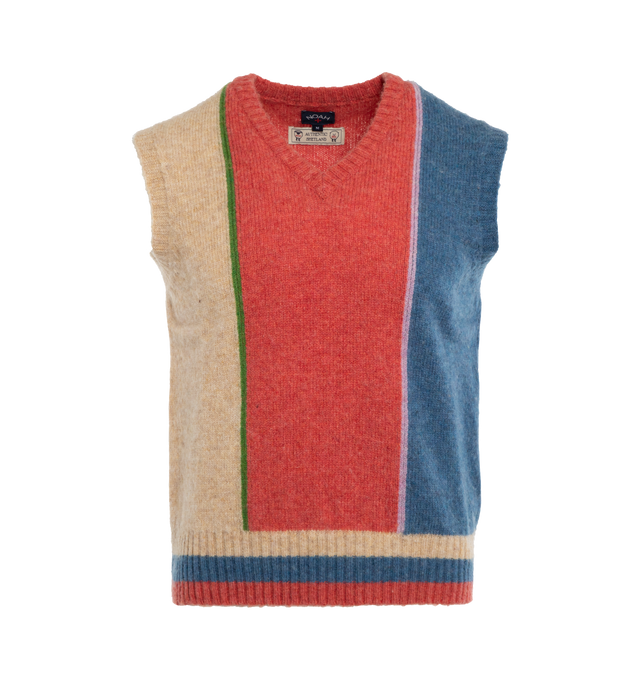 Image 1 of 3 - MULTI - NOAH Shetland Block Sweater Vest featuring v neck and sleeveless. 100% authentic Shetland wool imported from Scotland. Made in Portugal.  
