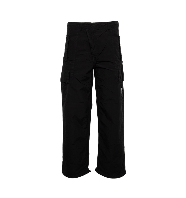 Image 1 of 4 - BLACK - C.P. COMPANY Flatt Nylon Oversized Cargo Pants featuring oversized fit, zip fly and button fastening, belt loops, slanted hand pockets, cargo pockets and lens detail. 100% polyamide/nylon. 