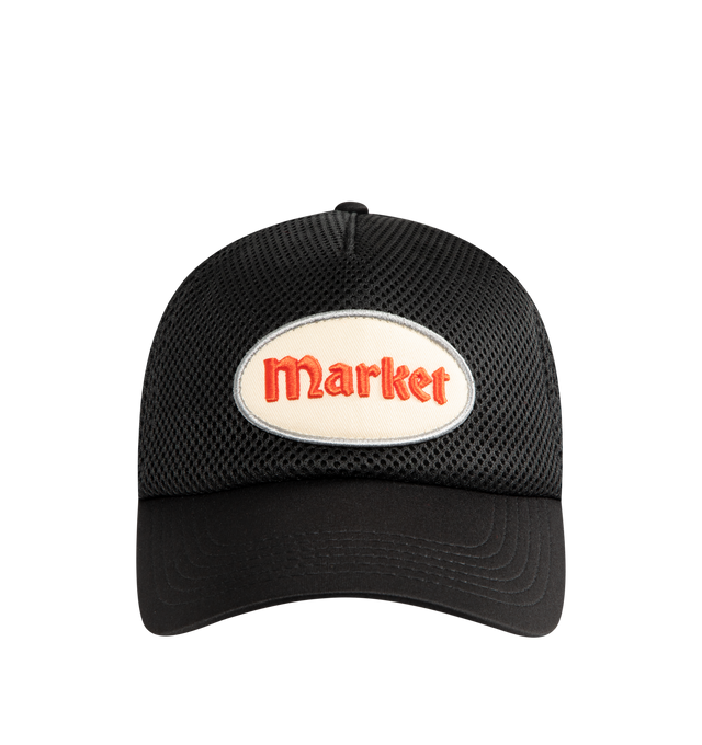 Image 1 of 2 - BLACK - MARKET Garage Trucker Hat featuring fully embroidered trucker hat and an adjustable snap back.