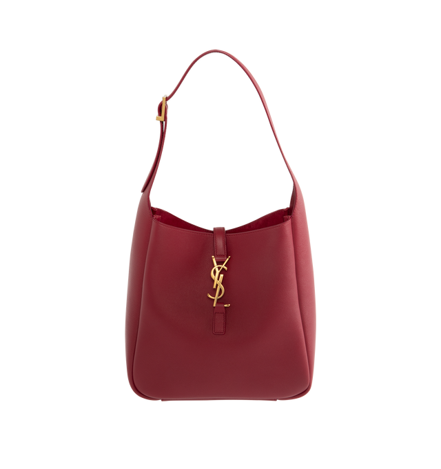 Image 1 of 3 - RED - SAINT LAURENT  Le A 7 soft small shoulder bag has a metal Cassandre hook closure, bronze-tone hardware, and interior zip pocket. Suede lining. 100% calfskin leather. Dimensions: 9 X 8.7 X 3.5 inches.  Made in Italy.
