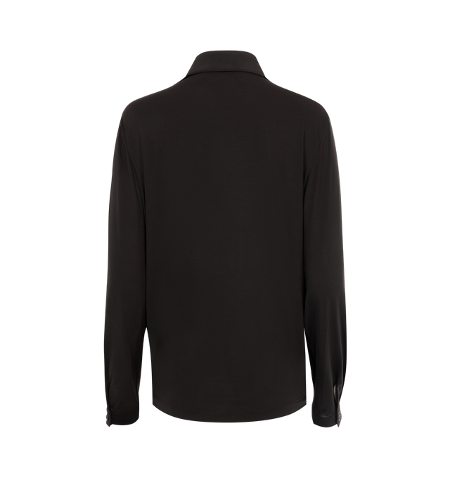 Image 2 of 2 - BROWN - THE ROW Verri Shirt featuring long-sleeved button-up shirt in ultra-soft jersey with slim fit and exposed placket with mother-of-pearl buttons. 88% polyamide, 12% elastane. Made in Italy.