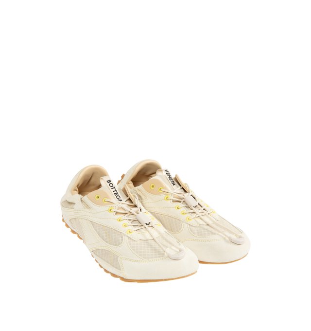 Image 2 of 5 - WHITE - BOTTEGA VENETA Orbit Flash Sneaker featuring suede and nylon sneaker with leather trims, drawstring closure and an elasticated back. Calfskin, polyester. Lining: lambskin.