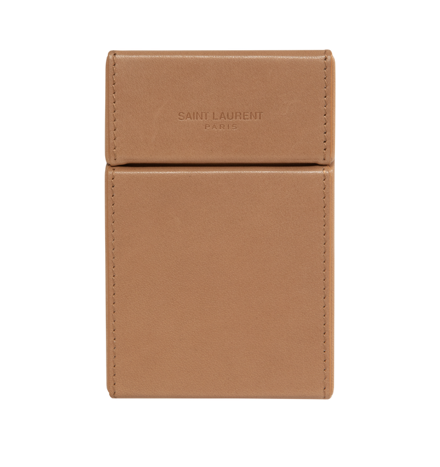 Image 1 of 3 - BROWN - SAINT LAURENT Cigarette Box featuring flap closure, embossed logo and leather lining. 2.8" X 3.9" X 1.4". 100% calfskin. Made in Italy. 