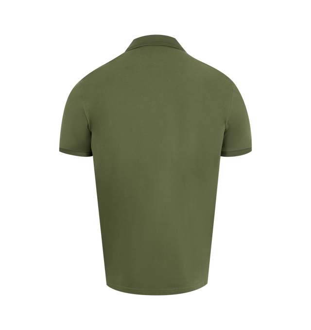 Image 2 of 2 - GREEN - MONCLER Polo Shirt featuring cotton piquet, collar, mother-of-pearl buttons, short sleeves and logo patch. 100% cotton.