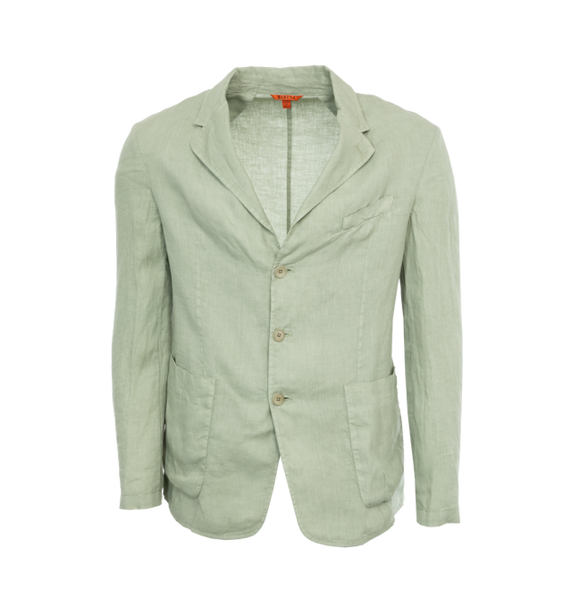 Image 1 of 3 - GREEN - BARENA VENEZIA Single breasted, unstructured blazer with patch pockets crafted from light 100% linen popeline, garment dyed. Regular fit and length with long sleeves and semi-notched lapel. 