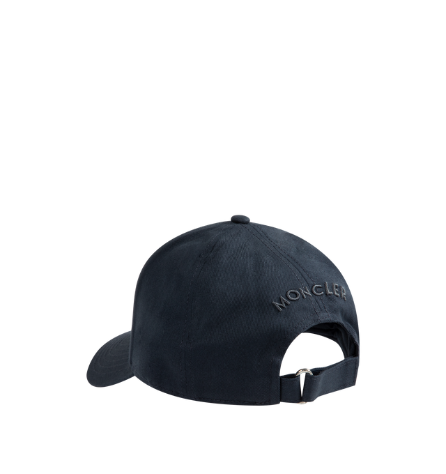Image 2 of 2 - BLUE - Moncler Mens Cotton Gabardine Baseball Cap is crafted from cotton gabardine. Features a cotton canvas lining, adjustable back strap, embroidered logo, and signature logo patch. Base Fabric: 100% Cotton; Lining: 100% Cotton. Made in China.