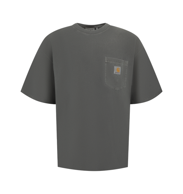 Image 1 of 2 - GREY - Carhartt WIP Mens Loose Pocket T-Shirt is crafted from midweight garment-dyed organic cotton jersey. Features an oversized fit, crew neckline, short sleeves, chest pocket with woven Square Label, and garment-dyed finish for a soft feel. Main Material: 100% Organic Cotton. Made in Tunisia.