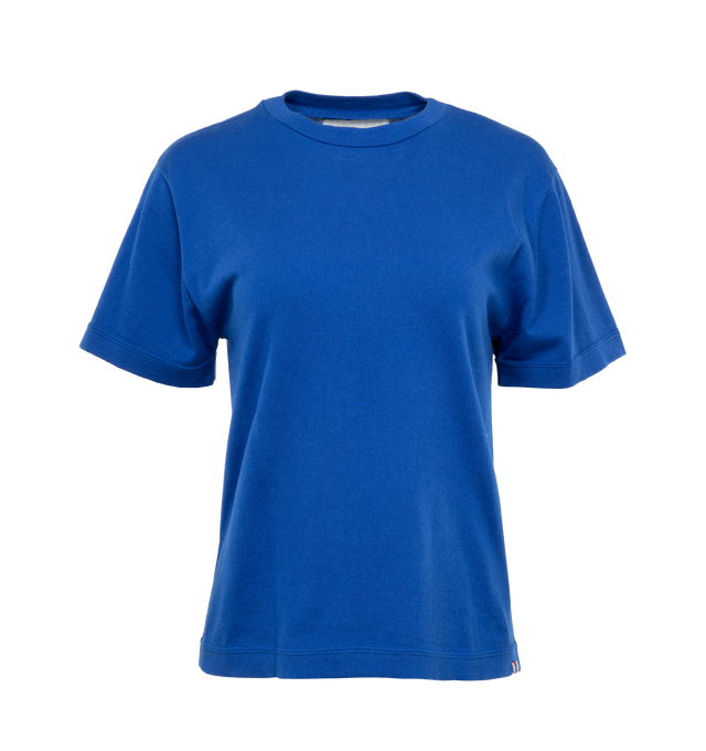Image 1 of 2 - BLUE - EXTREME CASHMERE Cuba Tee featuring short sleeves, crewneck and straight hem. 70% cotton, 30% cashmere. 