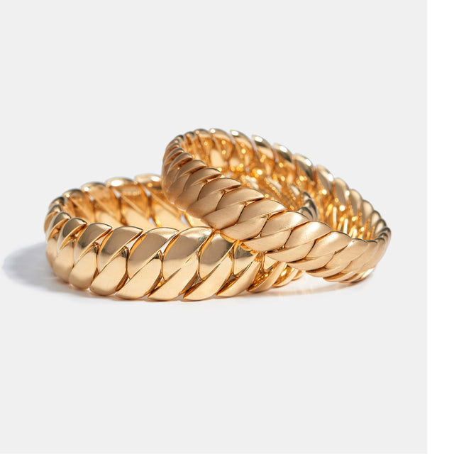 Image 2 of 2 - GOLD - SIDNEY GARBER Wave Bracelet: 18K Yellow Gold Polish Finish Stretch Wave. Exuding classic style, the Wave Link Bracelet stretches to easily fit on your wrist and is perfect for layering. 18k Yellow Gold High Polish Finish Approximately .75in Wide. 