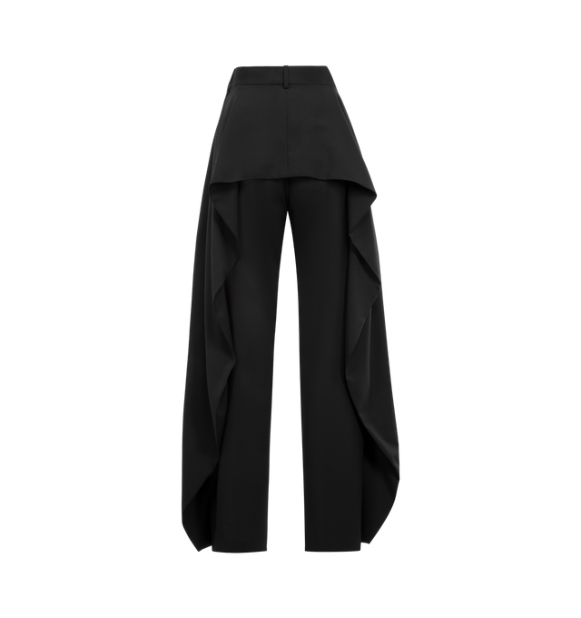 Image 2 of 3 - BLACK - LOEWE Trousers in lightweight fluid wool tailoring featuring loose flaps at the sides and back that can be attached via a front button, regular fit, regular length, mid waist, wide leg, concealed zip fly, seam pockets and double L embroidery placed at the front. Wool. Made in Italy.