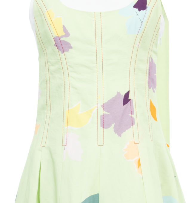 Image 3 of 3 - GREEN - ROSIE ASSOULIN All Pinned Up Corset Dress featuring sleeveless, fit-to-flare, corset bodice, ruffled trim, maxi hem, zip fastening and lined. 100% cotton. 
