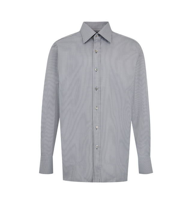 Image 1 of 2 - GREY - Tom Ford Mens Shirt is crafted from lyocell. Features a relaxed silhouette, refined polka dot print, button-front closure, pointed collar, and buttoned cuffs. Main Material: 100% Lyocell. Made in Italy.