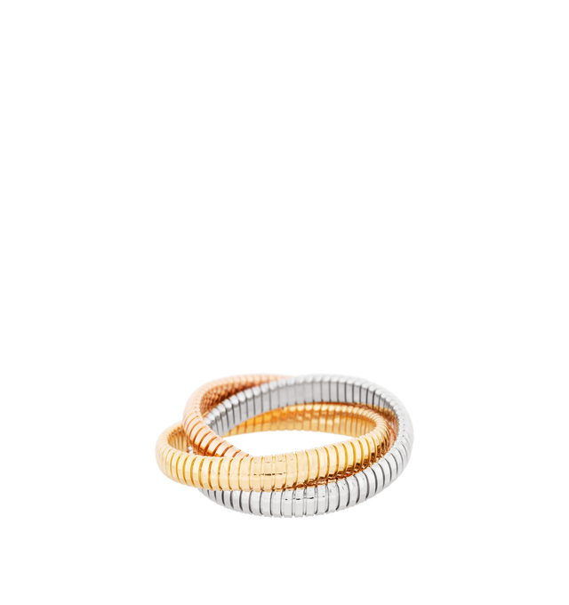Image 1 of 1 - GOLD - SIDNEY GARBER Rolling Bracelet featuring iconic three-strand bracelet handmade from a continuous piece of flexible, lightweight, 18k gold. 18k White, Yellow, and Rose Gold. Each Band 9mm Width. Hirshleifers offers a range of initial pieces from this collection in-store. For personal consultation and detailed information about jewelry, please contact our dedicated stylist team at personalshopping@hirshleifers.com. This item may be restricted for online purchase to international clients.