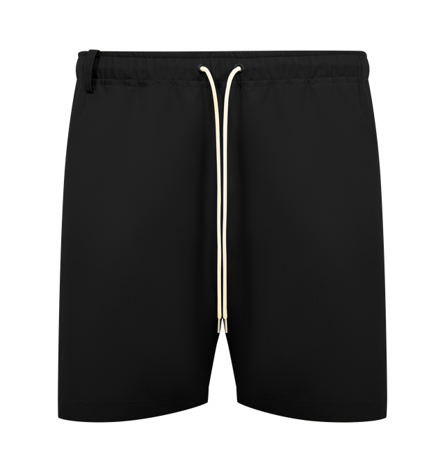 Image 1 of 3 - BLACK - AURALEE Wool Max Canvas Shorts featuring wide fit, short length, belt loops and elasticated drawstring waistband. 100% wool.