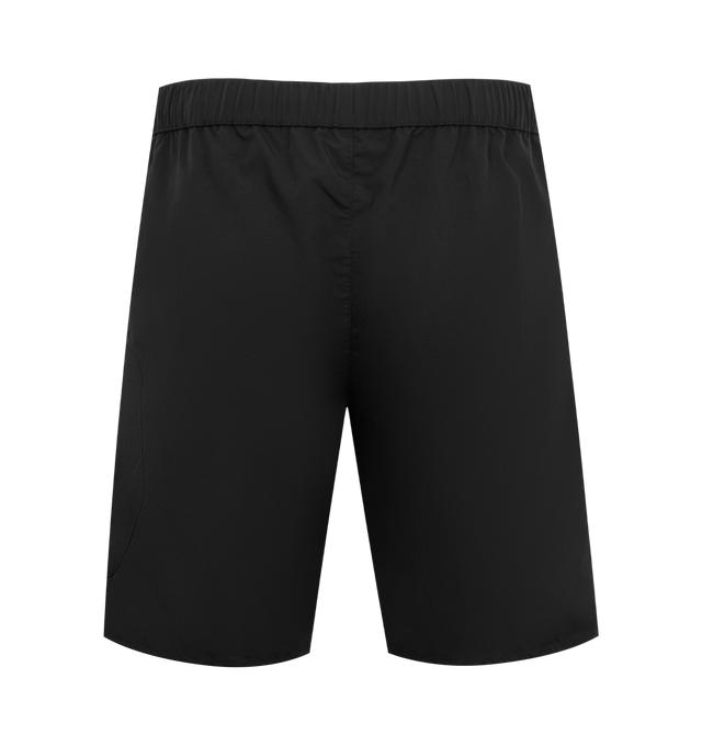 Image 2 of 3 - BLACK - MONCLER Swim Shorts featuring concealed drawstring at elasticized waistband, three-pocket styling, rubberized logo patch at cuff and partial mesh lining. 100% nylon.