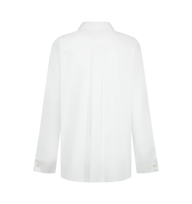 Image 2 of 2 - WHITE - Sacai Women's Poplin Vested Shirt featuring a front vest, long sleeves, classic collar, concealed front button closure. Materials: 65% Polyester; 35% Cotton.
