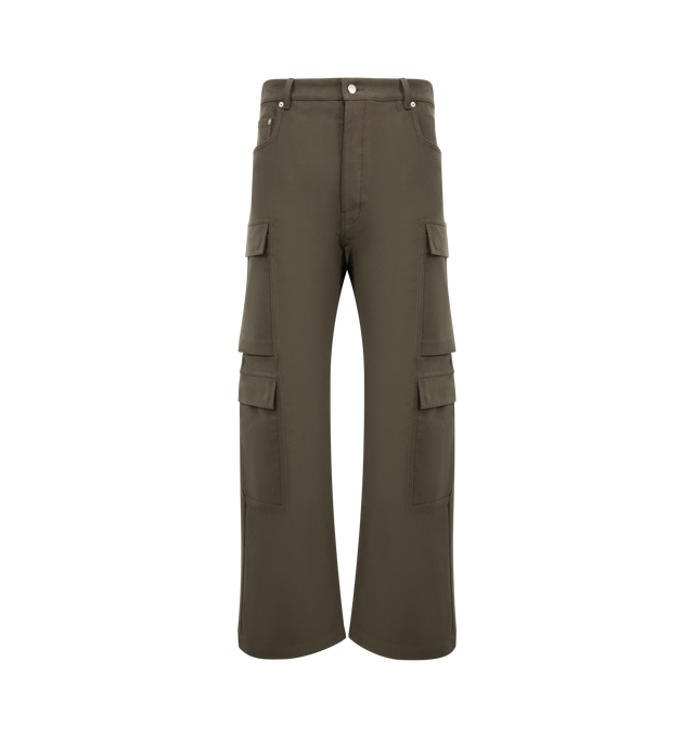 Image 1 of 3 - GREEN - RICK OWENS Double Cargo Jeans featuring cotton denim, five pocket style with four flap-patch pockets, zip fly, button closure and relaxed fit. 100% cotton. Made in Italy.