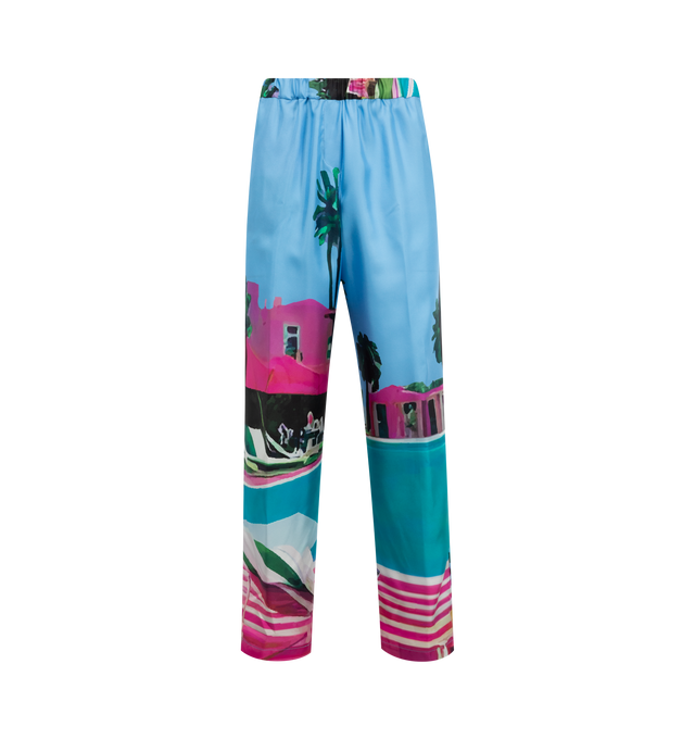 Image 1 of 3 - MULTI - LIBERTINE Poolside Clean Pajama Pant featuring relaxed fit, elastic waist and graphic throughout. 100% silk. Made in USA.