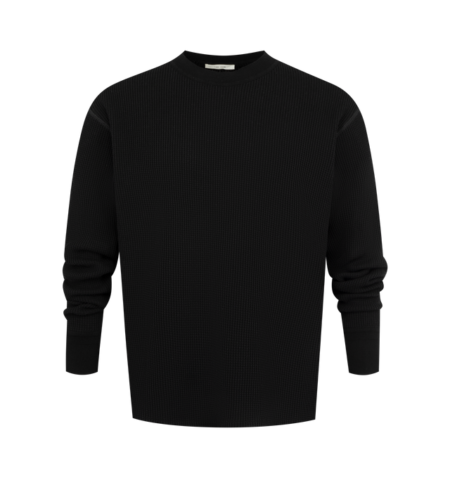 Image 1 of 2 - BLACK - THE ROW Masaki T-Shirt featuring long-sleeved crewneck top in waffled jersey with regular fit and ribbed neckline and cuffs. 100% cotton. Made in Italy.
