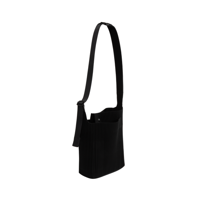 Image 2 of 3 - BLACK - ISSEY MIYAKE Utility Bag featuring garment-pleated tote, adjustable shoulder strap and 2 interior pockets with snap closures. 11"H x 8.5"W x 3.5"D. Polyester. Lining: faux leather. Made in Japan.