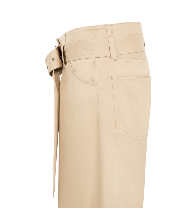 Image 3 of 3 - NEUTRAL - Acne Studios Womens Twill Trousers are crafted from classic cotton twill. Feature a regular fit, five-pocket construction, matching adjustable belt with leather-covered buckle, leather logo patch at the back waist, and belt loops. Main Material: 99% Cotton, 1% Elastane; Patch: 100% Cow Leather. Made with organically grown cotton.