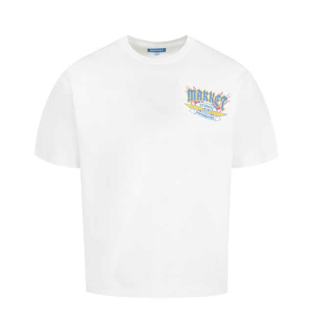 Image 1 of 2 - WHITE - MARKET V12 T-Shirt featuring crew neck, short sleeves, graphic on front and back and relaxed fit. 100% cotton.