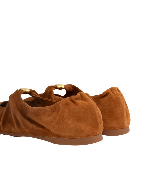 Image 3 of 4 - NEUTRAL - Loewe Women's Pebble soft ballerina in suede goatskin with a padded leather insole and flexible upper engineered for extra comfort, featuring a metallic pebble with an Anagram engraved detail and a signature petal toe shape. Anagram embossed rubber outsole. Made in Italy.