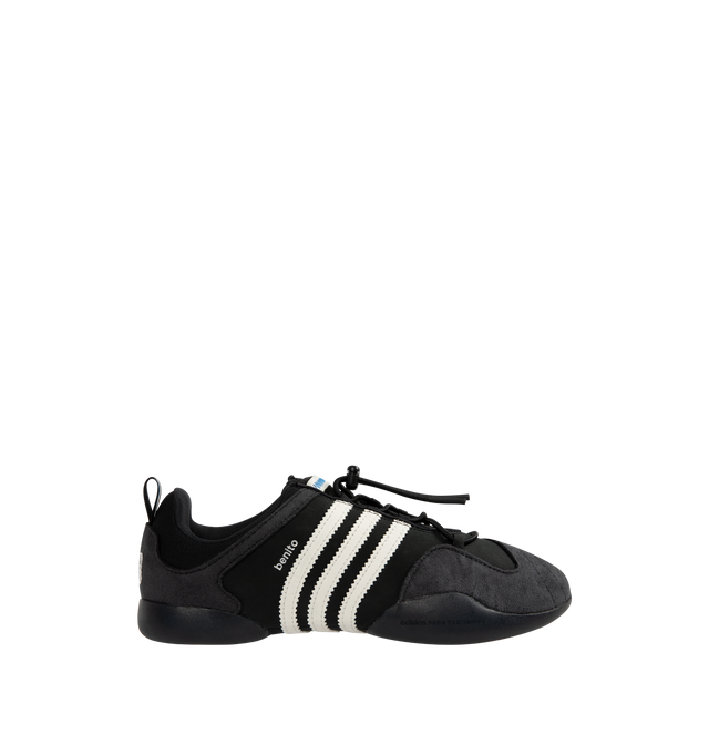 Image 1 of 5 - BLACK - ADIDAS Bad Bunny Ballerina Sneaker featuring regular fit, elastic lace closure, canvas and suede upper, textile lining and rubber outsole.