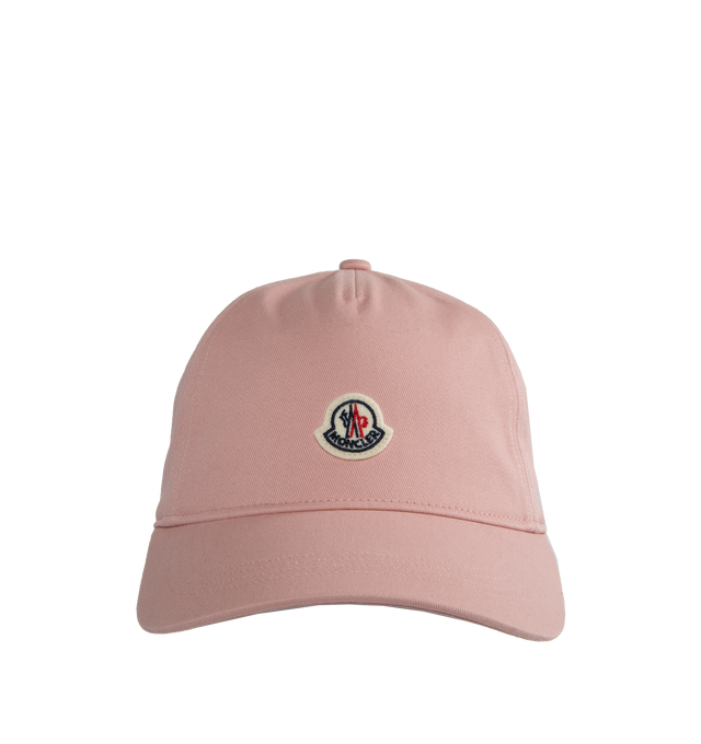 Image 1 of 2 - PINK - MONCLER Logo Baseball Cap featuring cotton gabardine, mesh lining, hook-and-loop back strap, embroidered logo lettering and felt logo. 100% cotton.  