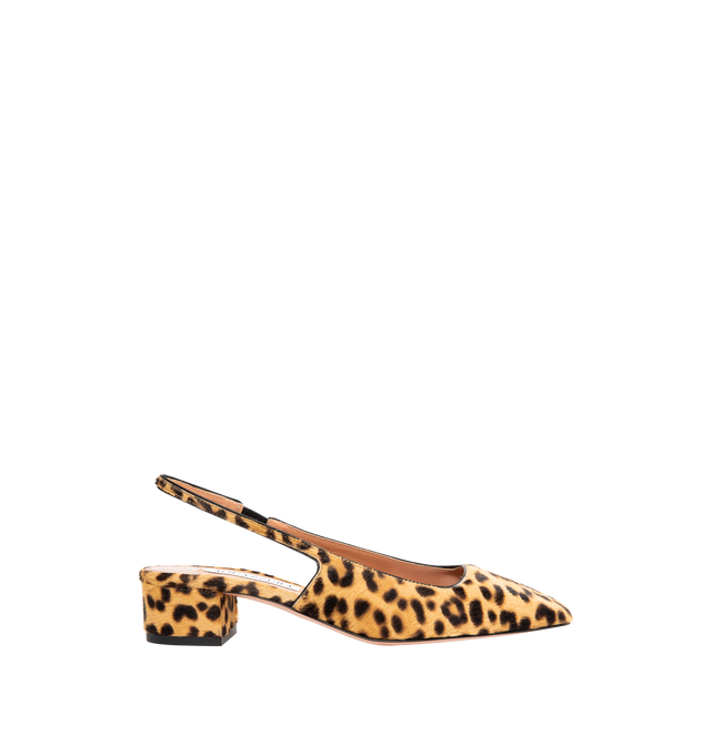 Image 1 of 4 - BROWN - AQUAZZURA Ginza Leopard-Print Pony Hair Slingback Pump featuring leopard-printed dyed pony hair and leather, square toe, stretch slingback strap, easy slide style and leather outsole. 35 mm covered block heel. Made in New Zealand.