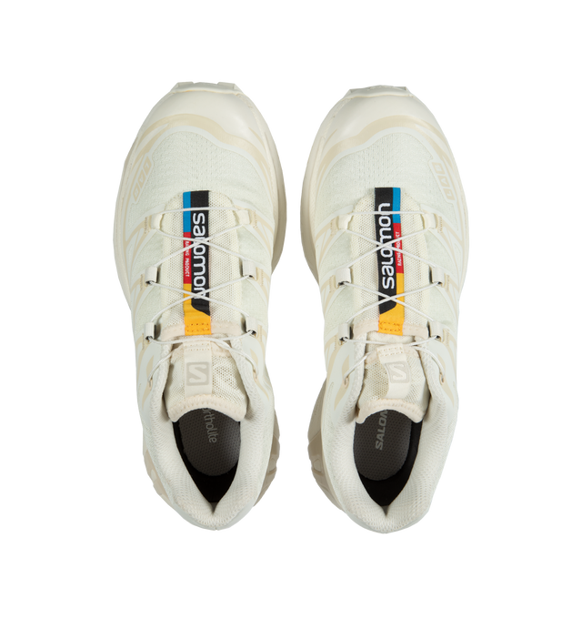 Image 5 of 5 - WHITE - SALOMON XT-6 Sneaker featuring Quicklace closure offers one-pull tightening, removable OrthoLite insole, SensiFit + EndoFit construction, Agile Chassis System (ACS) maintains heel-to-toe stability on distance runs, Contagrip MA tread, textile and synthetic upper and lining/rubber sole.