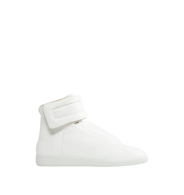 Image 1 of 5 - WHITE - MAISON MARGIELA Future Sneakers featuring mid top sneaker, strap and velcro closure at the front and four stitches at the back. 100% calfskin leather. Made in Italy.