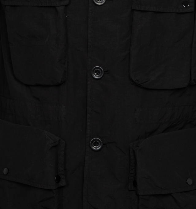 Image 3 of 3 - BLACK - C.P. COMPANY Flatt Nylon Utility Overshirt featuring classic collar, front button closure, four flap pockets and adjustable cuffs and hem. 100% polyamide/nylon. 