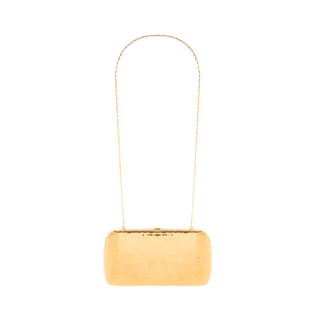 Image 2 of 3 - GOLD - SAINT LAURENT Evening Clutch in Metal featuring bronze-tone hammered metal, stowable chain strap, leather lining and kiss-lock closure. 7.5" X 3.7" X 0.9". Brass. Made in Italy.