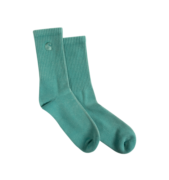 Image 1 of 2 - GREEN - CARHARTT WIP Hudson Socks featuring a tie & dye treatment, ribbing at the ankles and an embroidered 'C' logo. 82% cotton, 16% polyester, 2% elastane.