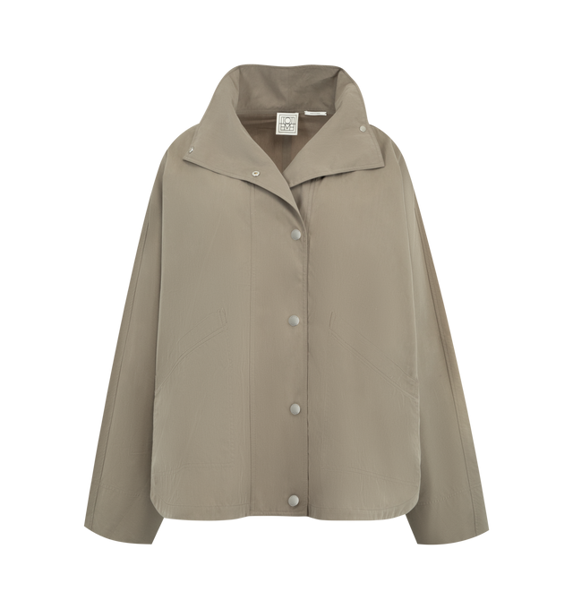 Image 1 of 2 - GREY - TOTEME Summer Parachute Jacket featuring snap buttons, patch pockets and light, washed and water-repellent fabric. 60% cotton organic, 40% polyamide recycled.