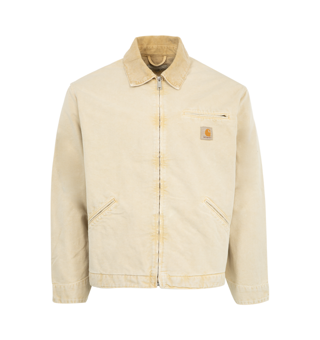 Image 1 of 3 - NEUTRAL - CARHARTT WIP OG Detroit Jacket featuring original loose fit, triple-stitched, inside chest pocket, corduroy collar, front closure with zip, chest pocket with zip, adjustable cuffs and bottom band, zip closure and square label. 100% organic cotton.