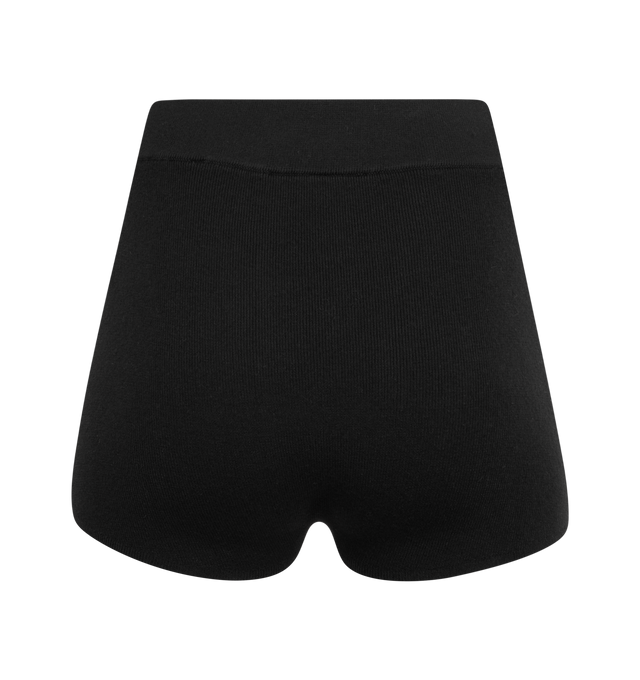 Image 2 of 3 - BLACK - FEAR OF GOD ESSENTIALS Rib Boy Short featuring a poly-nylon rib knit, a cropped silhouette and rib-knit elastic waistband with the new Fear of God rubberized label. 88% polyester, 12% nylon rib knit.
