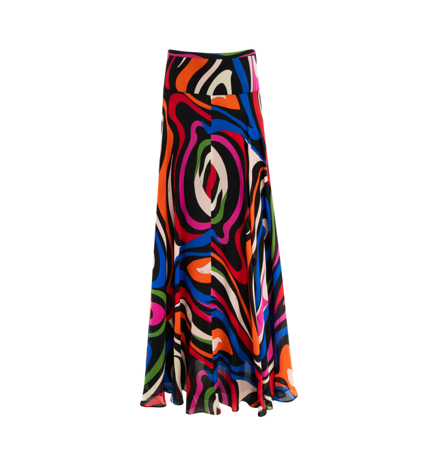 Image 1 of 2 - MULTI - PUCCI Marmo Print Skirt featuring semi-sheer finish, fitted waist panel, lightly pleated and flared hem. 100% silk. Lining: 100% polyester. Made in Italy. 