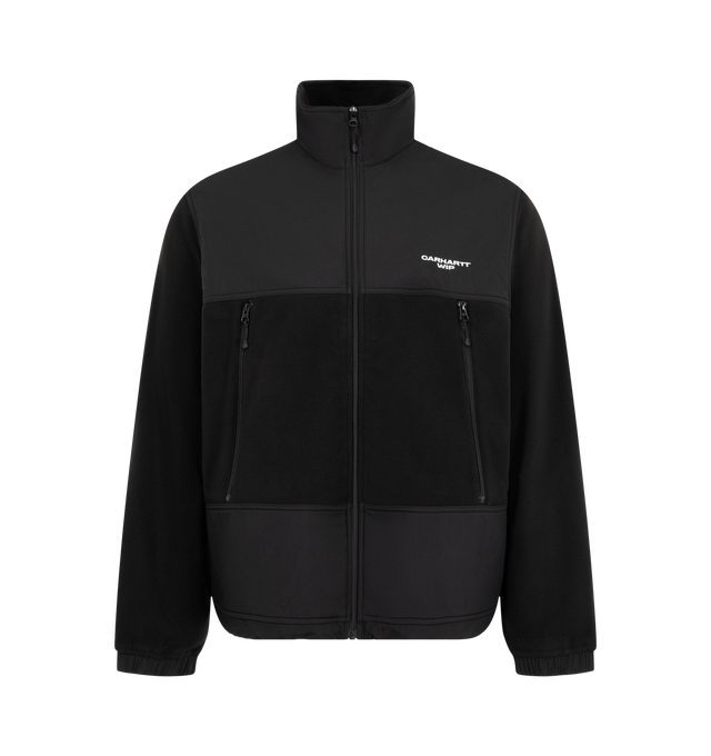 Image 1 of 3 - BLACK - Carhartt WIP Men's Edmore Jacket is crafted from polyester fleece and features a balloon fit with dropped shoulders, a mesh-lined interior, and a front zip closure. Designed with a zip chest pocket, adjustable hem, elasticated cuffs, and embroidered logo detailing at the chest, this relaxed silhouette combines warmth and everyday functionality. Main Material: 100% Polyester Fleece.
