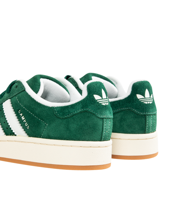 Image 3 of 5 - GREEN - Adidas Campus 00's shoes in an iconic silhouette updated in modern materials, colors and proportions. Featiring a premium leather upper lined with soft textile terry fabric, off-white midsole, rubber outsole and lace closure. Unisex style in men's sizes.