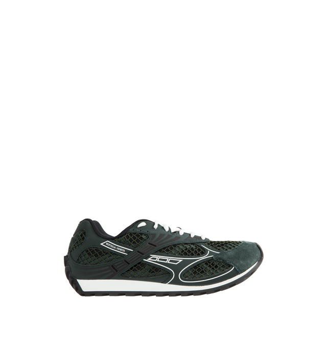 Image 1 of 5 - GREEN - BOTTEGA VENETA Sneakers featuring mechanical textile upper, rubber sole, lace-up front, padded collar and tongue with Bottega Venneta logo detail at tongue. Made in Italy.