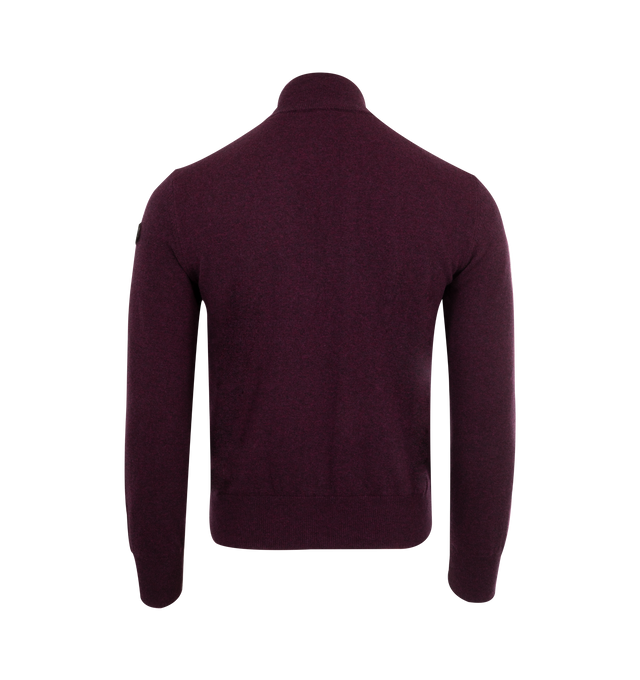 Image 2 of 3 - RED - MONCLER Zip-Up Cardigan featuring a wool and cashmere blend, Airsoft lining, interlock knit, gauge 12, zipper closure, front pockets and leather logo patch. 90% virgin wool, 10% cashmere.