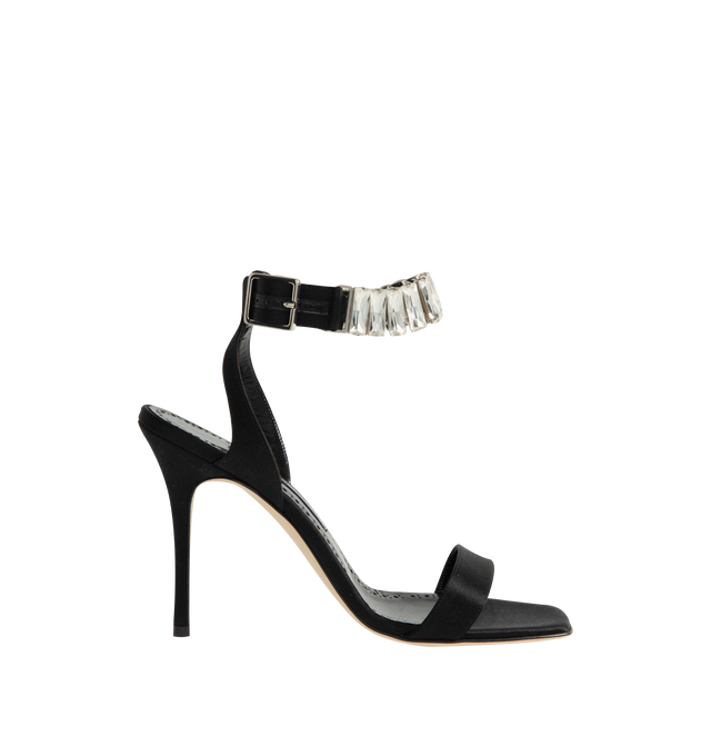 Image 1 of 4 - BLACK - MANOLO BLAHNIK Bayosan Sandal featuring open toe, crystal-embellished ankle strap and 105mm heel. Made in Italy.